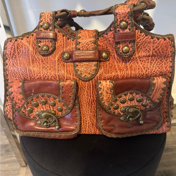 Isabella Fiore Textured Red and Brown Satchel - Picture 2 of 6